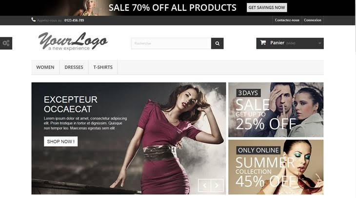 écran d'accueil de la boutique de démonstration