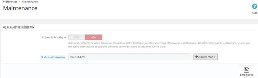 paramétrer la maintenance